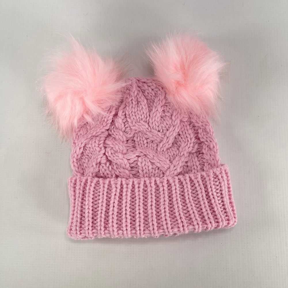 Fuzzy Pom Pom Pink Knit Hat | Baby & Toddler Size | NWOT